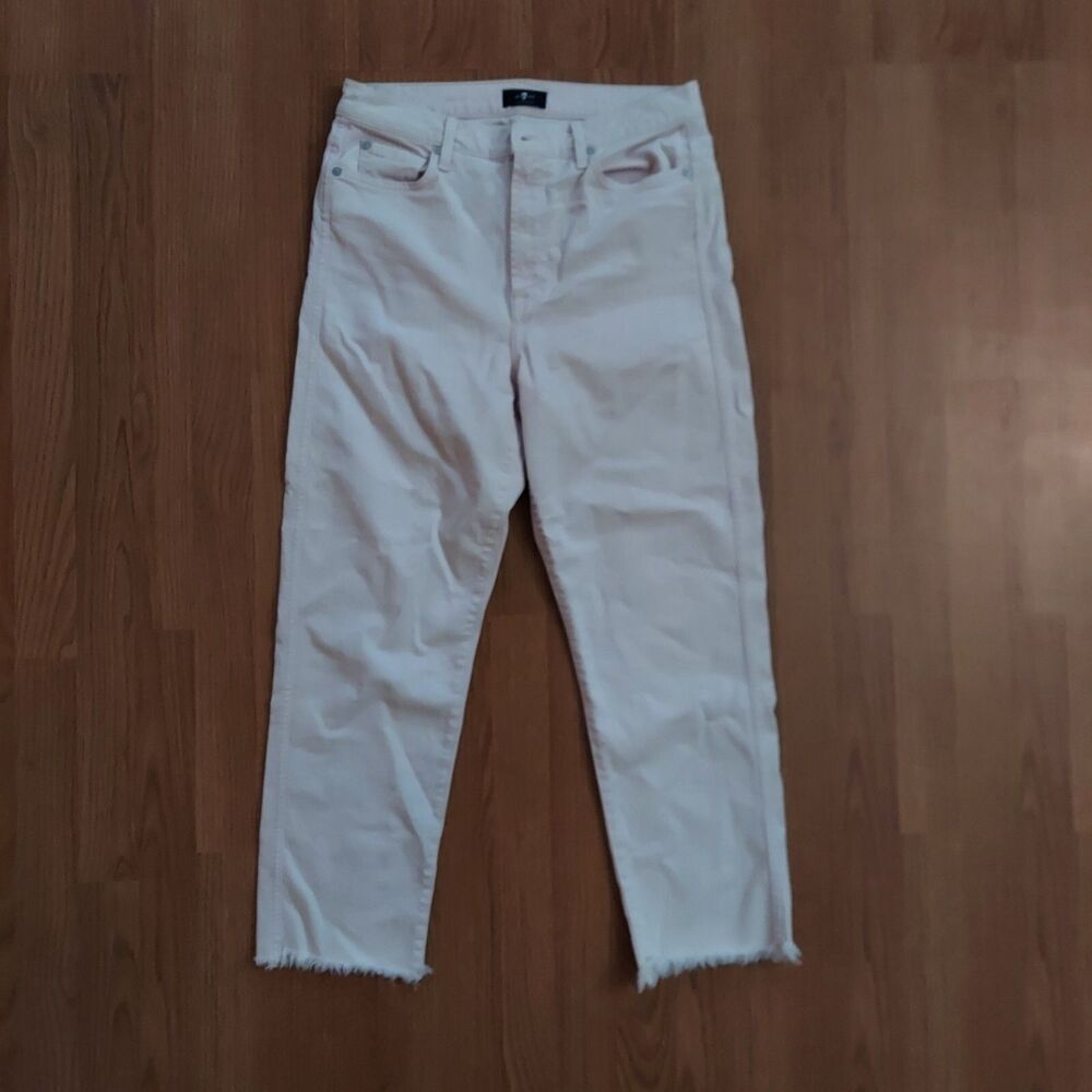 7 For All Mankind High Waist Cropped Straight Jeans in Mineral Pink Size 31